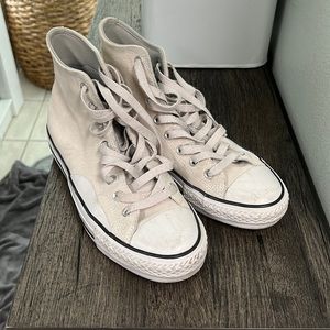 White/cream suede converse hi tops 8.5 women 6.5 men